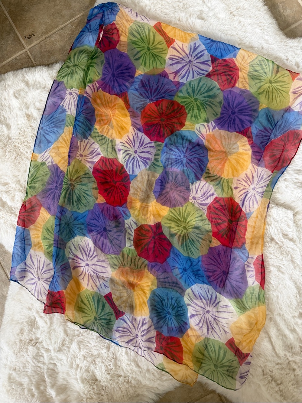 Colorful Floral Sheer Silk Scarf - Multicolor 20”x 56”